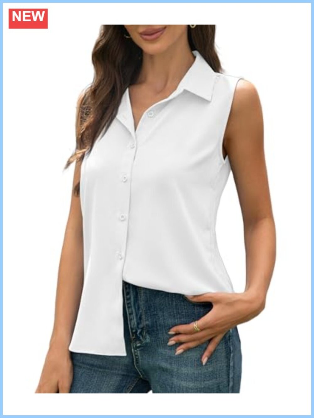 Sleeveless Button Down Wrinkle-Free V-Neck Blouse 100% Polyester Women's Summer